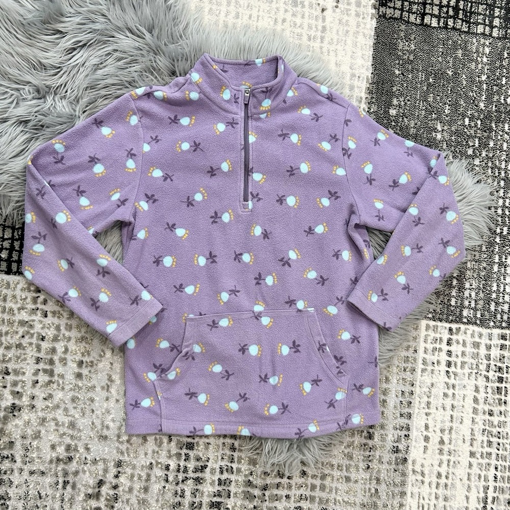 Hanna Andersson Girls SZ‎ (150) 12Y Purple Floral Fleece 1/4 Zip Pullover Top